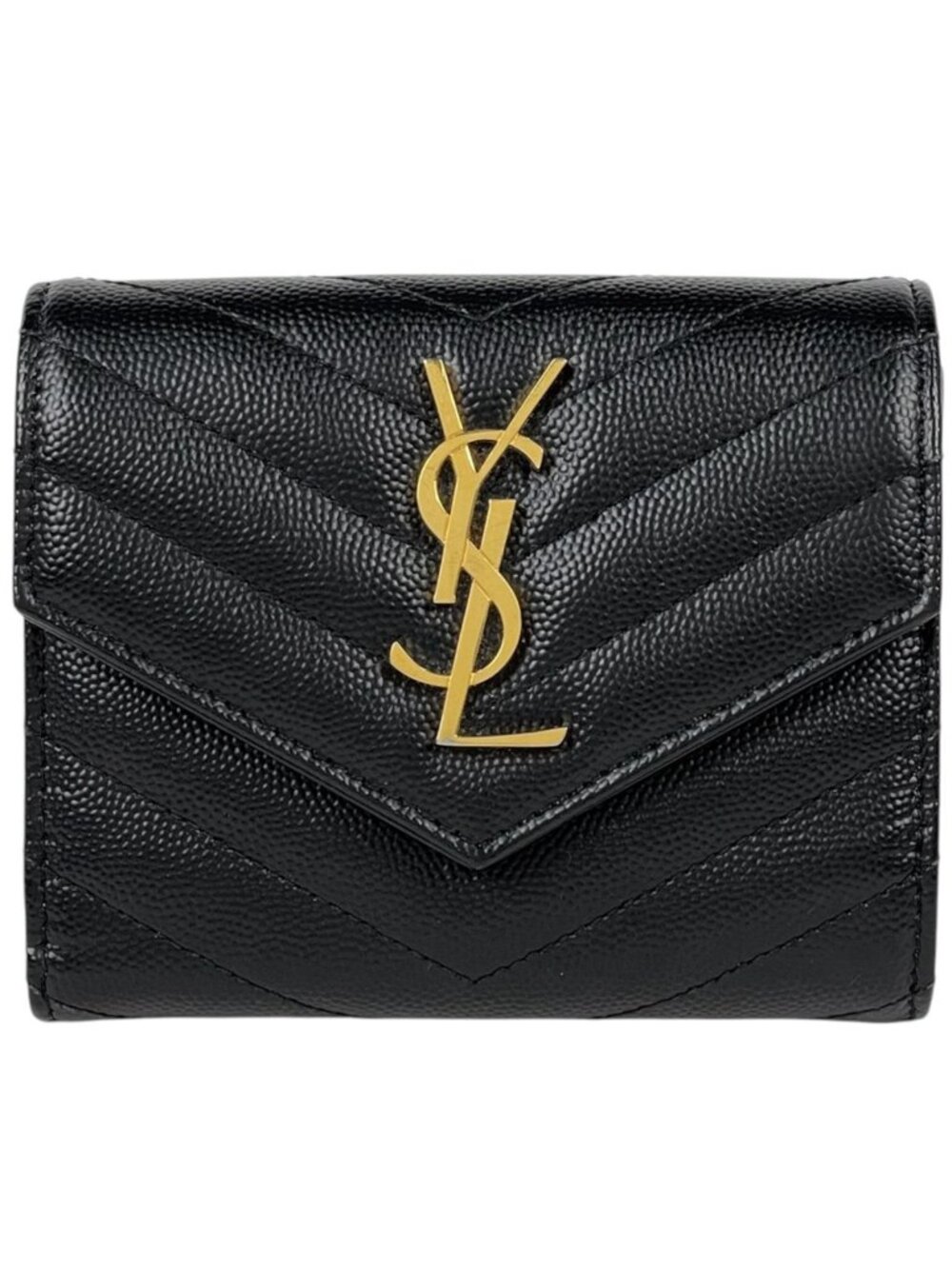 Saint Laurent Paris Trifold Wallet Compact Three Fold Cassandra Leather Black